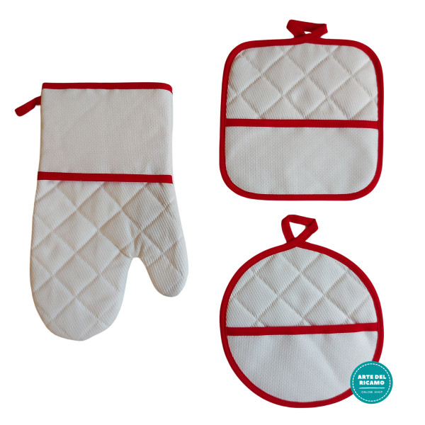 Ready to Cross Stitch Potholders and Oven Glove - Color Red